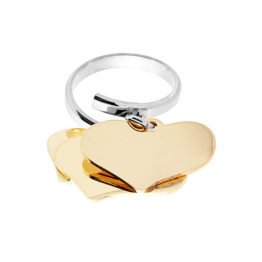 Ring Liebe Love mit drei Herzen; Goldene Anhänger glatt 23 mm aus Silber 925 rhodium-beschichtet - MeinSchmuckShop