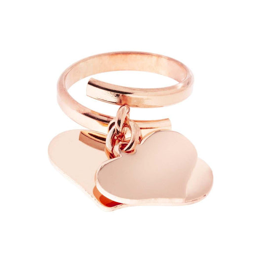Ring Liebe Love mit zwei hängenden Herzen, glatt, Ø 18 mm Ø 24 mm, Silber 925 Roségold galvanisch veredelt - MeinSchmuckShop