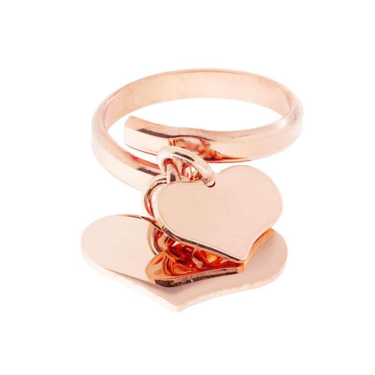 Ring Liebe Liebe mit zwei hängenden Herzen, glatt, 13 mm, 18 in, SILBER 925 Roségold galvanisiert - MeinSchmuckShop