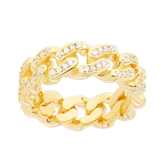 Ring mit Kette Grumetta mit weißen Cubic Zirconia aus 925er Silber, goldveredelt - MeinSchmuckShop