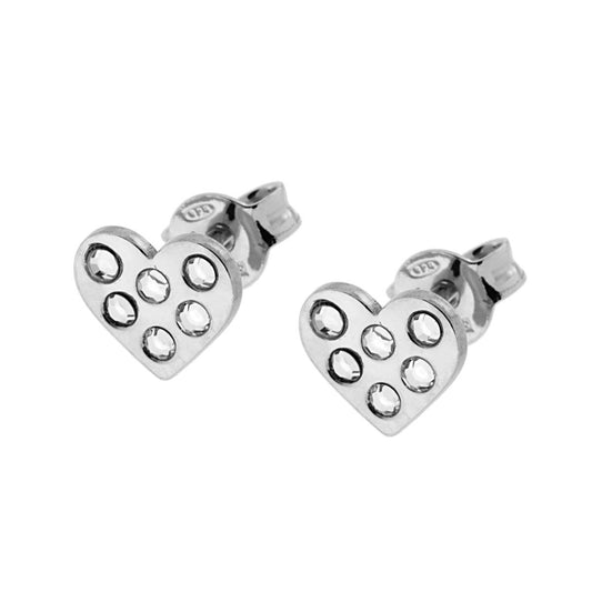 Herz-Ohrstecker mit weißen Kristallen aus 925er Silber, rhodiniert - MeinSchmuckShop