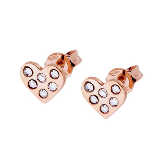Herz-Ohrringe mit weißen Kristallen, Silber 925, roségold galvanisiert. - MeinSchmuckShop
