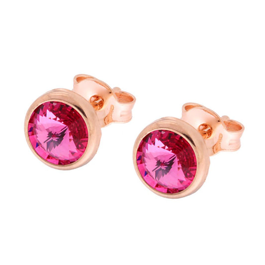 Ohrringe mit Rundkristall Fuchsia, Swarovski-Schliff, aus 925er Sterlingsilber, roségold galvanisiert. - MeinSchmuckShop