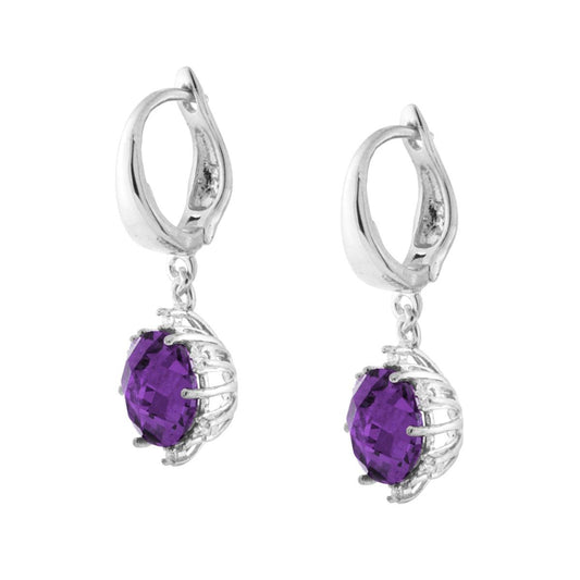 Hoop-Ohrringe mit Cubic Zirconia Amethyst, runder Anhänger aus Silber 925 rhodiniert - MeinSchmuckShop
