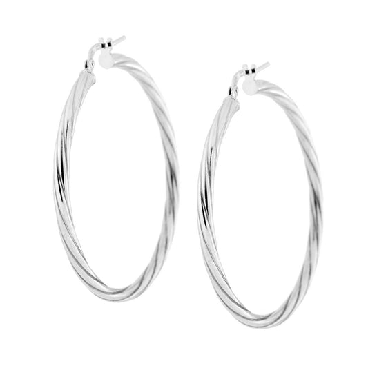 Ohrringe Ringform Ø45 mm mit 3 mm gewundener Canna aus 925er Silber, galvanisch Rhodium. - MeinSchmuckShop