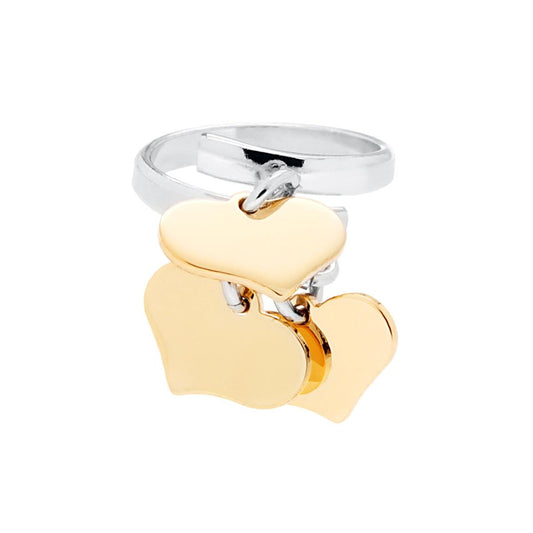 Ring Amore Love mit drei Herzen Goldanhänger, schlicht 14 mm, in Silber 925 Galvanik Rhodium - MeinSchmuckShop