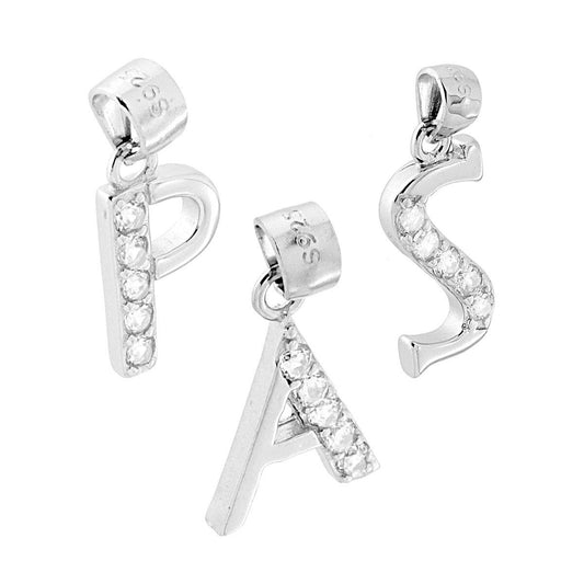 Anhänger mit Initialbuchstabe des Namens und weißen Cubic Zirconia, 925er Silber rhodiniert - MeinSchmuckShop