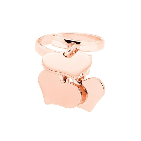 Ring Liebe Love mit drei hängenden Herzen, glatt, 14 mm, Silber 925 Roségold galvanisiert - MeinSchmuckShop