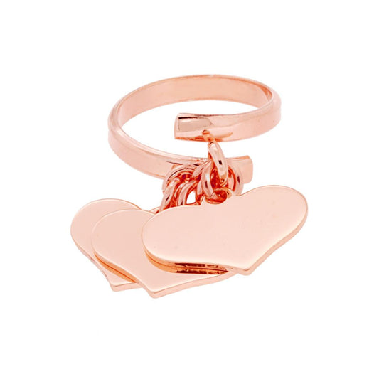 Ring Amore Love mit drei hängenden Herzen, Durchmesser 18 mm, in 925er Silber roségoldgalvanisiert. - MeinSchmuckShop