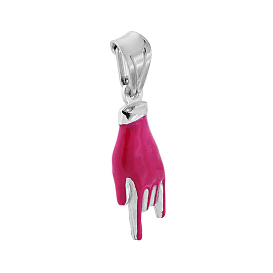Anhänger Glücksbringer Horn-Hand mit Fuchsia-Emaille aus 925er Silber, rhodiniert - MeinSchmuckShop