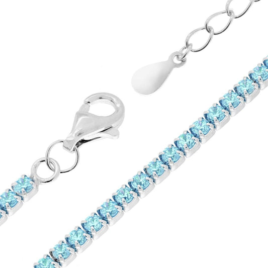 Tennisarmband Griffe cm 17+3 mit Zirkonien 2 mm und Aquamarin in Silber 925 rhodiniert - MeinSchmuckShop