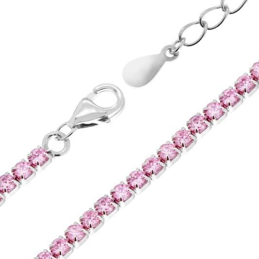 Tennisarmband Griffe 17+3 cm mit Zirkonia 2 mm Rosa, Silber 925 galvanisch Rhodium - MeinSchmuckShop