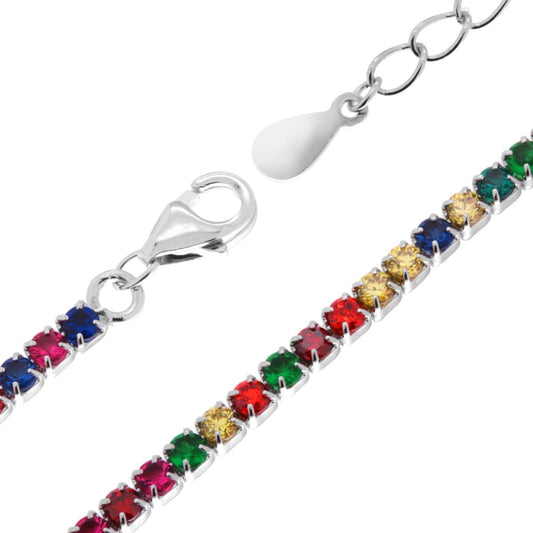 Tennisarmband Griffe cm 17+3 mit Zirkonia 2 mm Multicolor Rainbow aus Silber 925, rhodiniert - MeinSchmuckShop