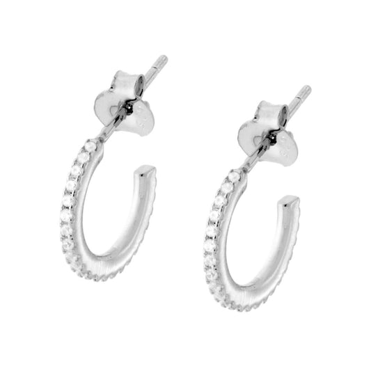Ohrringe Creola Ring 13 mm mit weißen Zirkonen aus 925er Silber, rhodiumgalvanisiert. - MeinSchmuckShop