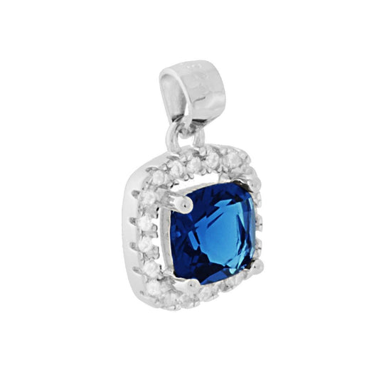 Anhänger mit quadratisch-kissenförmigem Zirkon, blauem Saphir, umrahmt von weißen Zirkonen, aus Silber 925, rhodiniert. - MeinSchmuckShop
