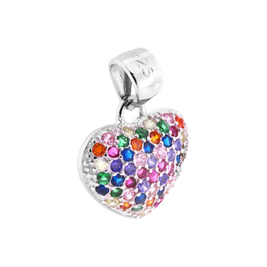 Herzanhänger mit Rainbow-Multicolor-Zirkonen aus 925er Silber, rhodiniert - MeinSchmuckShop