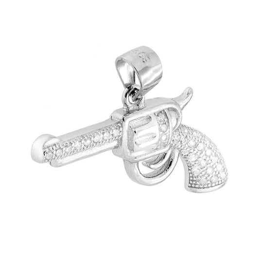 Anhänger Pistole mit weißen Zirkonen aus 925er Silber, galvanisch rhodiniert - MeinSchmuckShop