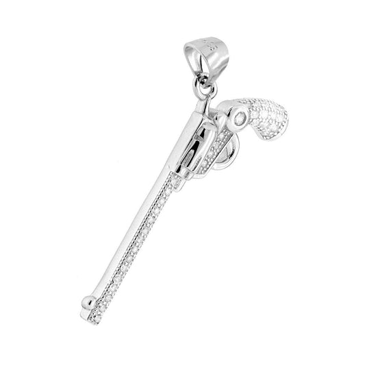 Anhänger Pistole mit weißen Zirkonien aus Silber 925, rhodiniert - MeinSchmuckShop