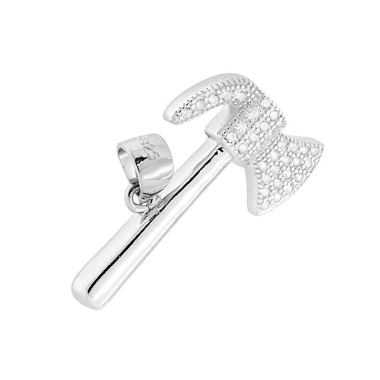 Anhänger in Axtform mit weißen Zirkonen, aus 925er Silber, rhodiniert. - MeinSchmuckShop