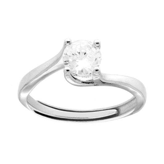 Solitärring mit weißem Cubic Zirconia, Größe 6 mm, in 925er Silber rhodiniert - MeinSchmuckShop