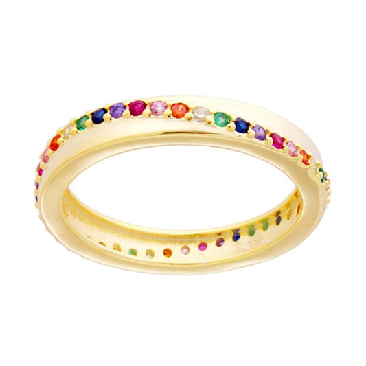 Bandring mit Eternity-Filament aus regenbogenfarbenen Zirkonen, Silber 925, Gold galvanisiert - MeinSchmuckShop