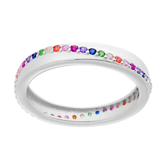 Bandring mit Draht-Eternity aus Rainbow-Multicolor-Zirkonia in 925er Silber, galvanisch rhodiniert. - MeinSchmuckShop