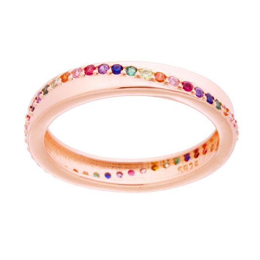Bandring mit Eternity-Faden aus Rainbow-Multicolor-Zirkonen in Silber 925 Roségold galvanisiert - MeinSchmuckShop