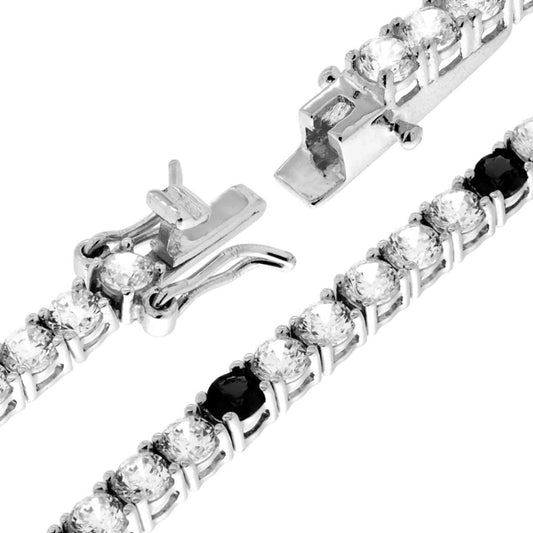 Tennisarmband Griffe 21 cm mit Zirkonen 3 mm, weiße und schwarze abwechselnd, Silber 925 galvanisch Rhodium-beschichtet - MeinSchmuckShop
