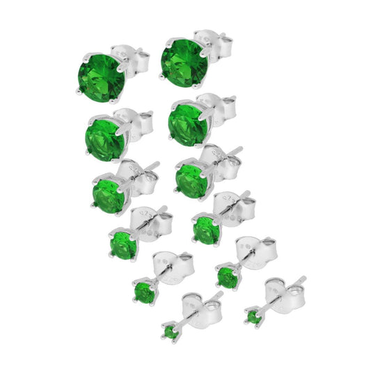 Ohrringe Punto Luce Rund mm 2/3/4/5/6/7 mit smaragdgrünem Zirkon in 925er Silber rhodiniert - MeinSchmuckShop