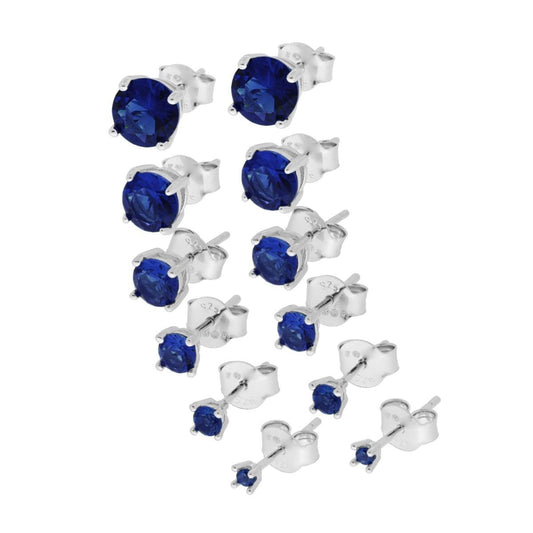 Runde Punto-Luce-Ohrstecker mm 2/3/4/5/6/7 mit blauem Zirkon-Saphir in 925er Silber, rhodiniert. - MeinSchmuckShop