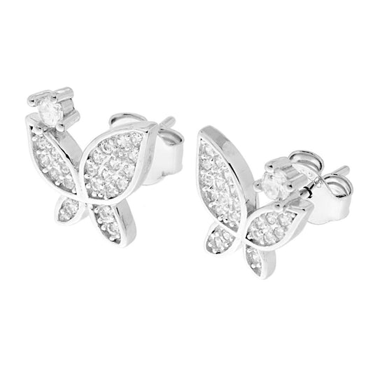 Ohrringe Schmetterling mit weißen Zirkonen aus Silber 925, rhodiniert - MeinSchmuckShop