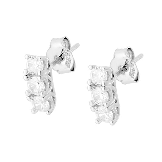 Ohrstecker Trilogy mit weißen Zirkonen 3 mm in Silber 925 galvanisch Rhodium - MeinSchmuckShop