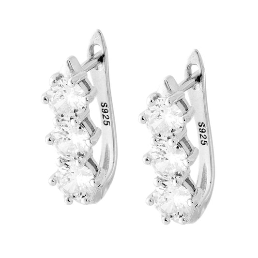 Ohrstecker mit Schnappverschluss Inglese Trilogy mit weißen Zirkonen, 5 mm, 925er Silber, rhodiumbeschichtet. - MeinSchmuckShop