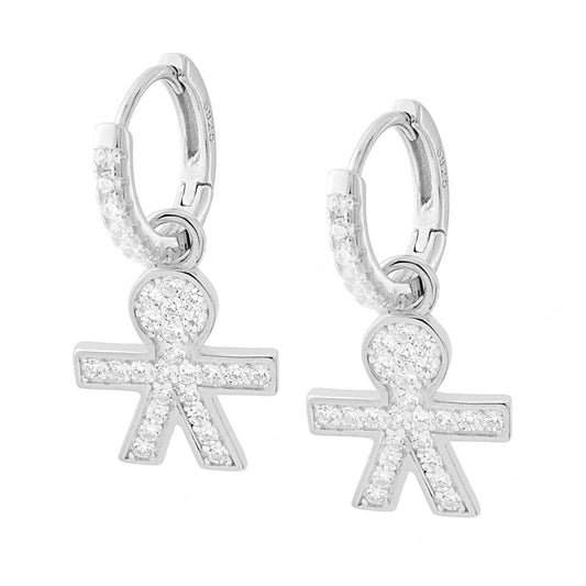 Ohrringe Kreise Ø 13 mm mit Baby-Anhänger, mit weißen Zirkonen, Silber 925, rhodiniert. - MeinSchmuckShop