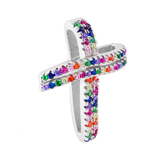 Kreuzanhänger mit Rainbow-Multicolor-Zirkonia in 925er Silber rhodiniert - MeinSchmuckShop