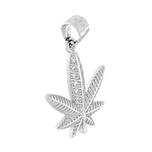 Anhänger Blatt Marihuana mit weißen Zirkonen, 925er Silber rhodiniert - MeinSchmuckShop