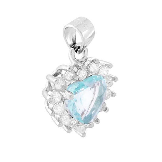 Anhänger Herz mit Aquamarin-Zirkon, umgeben von weißen Zirkonen, Silber 925 rhodiniert - MeinSchmuckShop