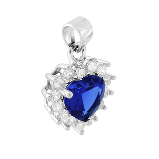 Herzanhänger mit blauem Zirkon-Saphir, von weißen Zirkonen umrahmt, in 925er Silber rhodiniert. - MeinSchmuckShop