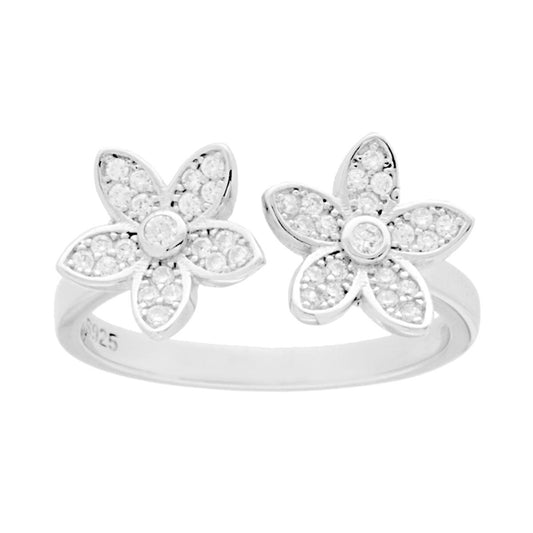 Ring Gegenüber Blume mit weißen Cubic Zirconia in Silber 925 galvanisiert Rhodium - MeinSchmuckShop