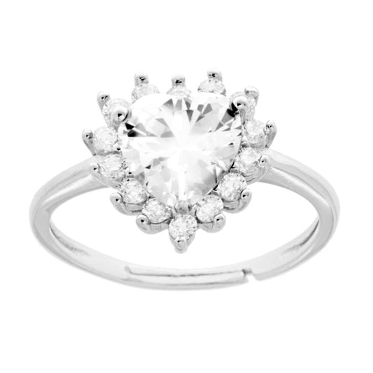 Herz-Solitärring mit weißem Cubic Zirconia aus 925er Silber, rhodiniert - MeinSchmuckShop