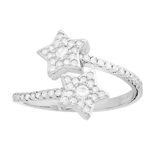 Ring mit doppeltem Stern, weißen Cubic Zirconia, aus 925er Silber rhodiniert. - MeinSchmuckShop