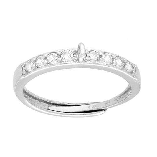 Halbfertiger Ring mit weißen Cubic Zirconia, 2,8 mm, Silber 925, rhodium-beschichtet - MeinSchmuckShop