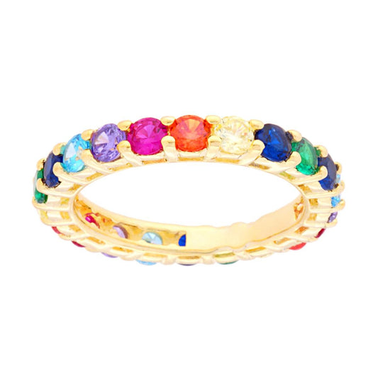 Eternity-Veretta umlaufender Ring mit multicolor Cubic Zirconia aus 925er Silber, galvanisch vergoldet - MeinSchmuckShop