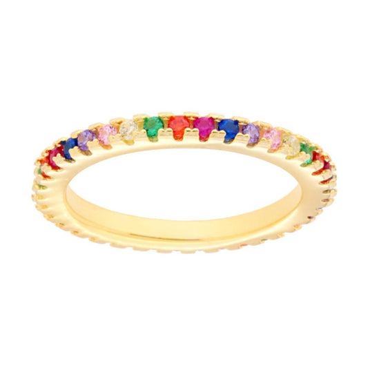 Ring Eternity Veretta umlaufend mit Multicolor-Cubic-Zirkonia in 925er Silber, galvanisch vergoldet. - MeinSchmuckShop
