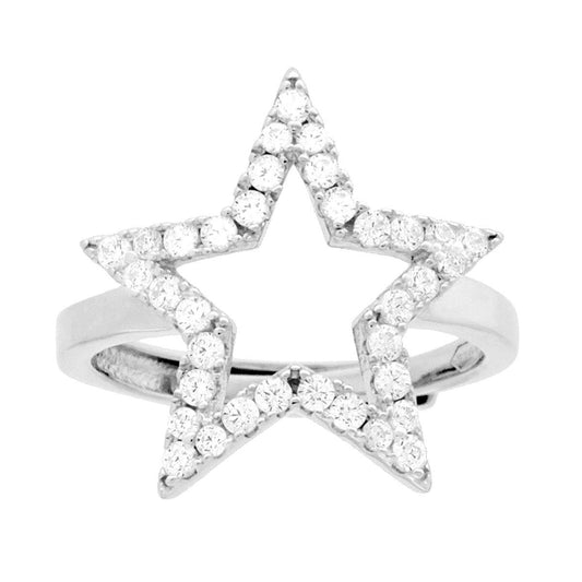 Ring Stern mit weißen Cubic Zirconia im 925er Silber, rhodiniert. - MeinSchmuckShop
