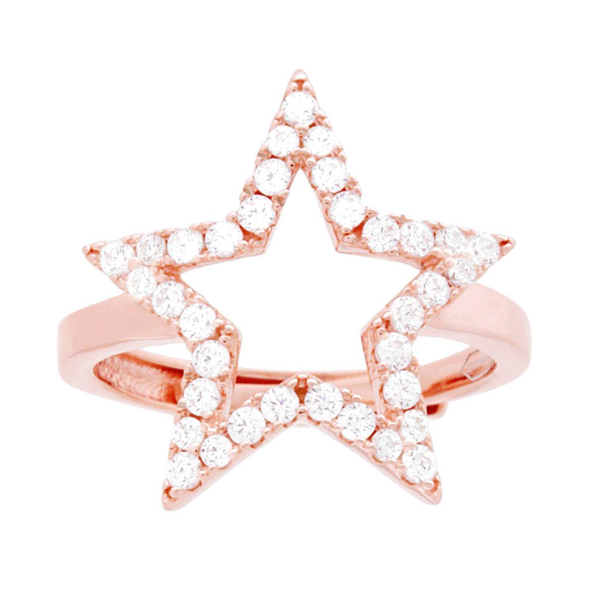 Ring Stern mit weißen Cubic Zirconia aus 925er Silber, roségold galvanisiert - MeinSchmuckShop