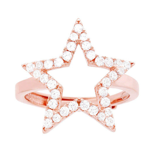 Ring Stern mit weißen Cubic Zirconia aus 925er Silber, roségold galvanisiert - MeinSchmuckShop