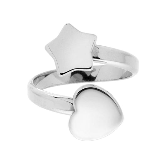 Ring Contrarie Herz und Stern, schlicht, aus 925er Silber, rhodium-plattiert - MeinSchmuckShop