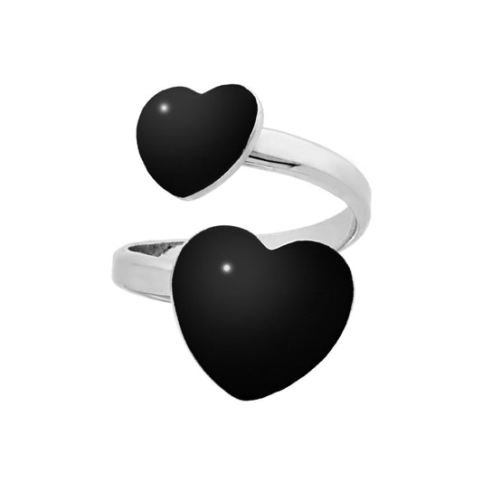 Ring der Gegensätze Liebe mit schwarzen Emailleherzen aus 925er Silber rhodiniert - MeinSchmuckShop