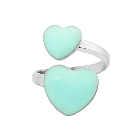 Ring der Gegensätze Liebe mit Herzen Aquamarin-Emaille in 925er Silber, rhodiniert galvanisch - MeinSchmuckShop